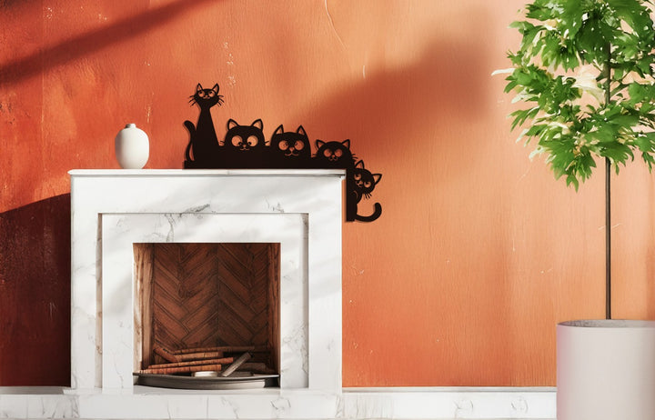 Minimalist cat silhouette metal wall art modern décor