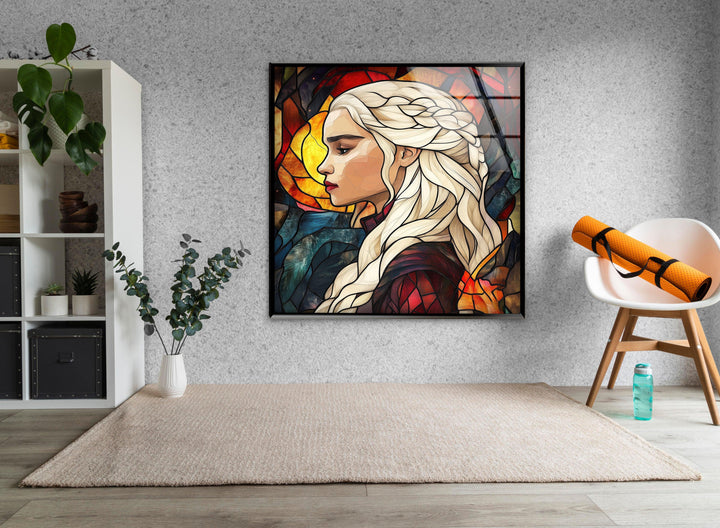 Stained Daenerys Targaryen Art Glass Wall Art glass art painting, glass art for the Wall
