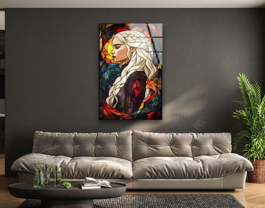Showcasing the focal point of this stained glass wall art, the royal profile is a stunning example of the best glass art with vibrant colors and exquisite detailing.