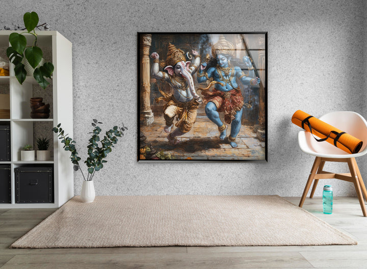 Dancing Ganesh Glass Wall Art picture on glass wall art, photos printed on glass
