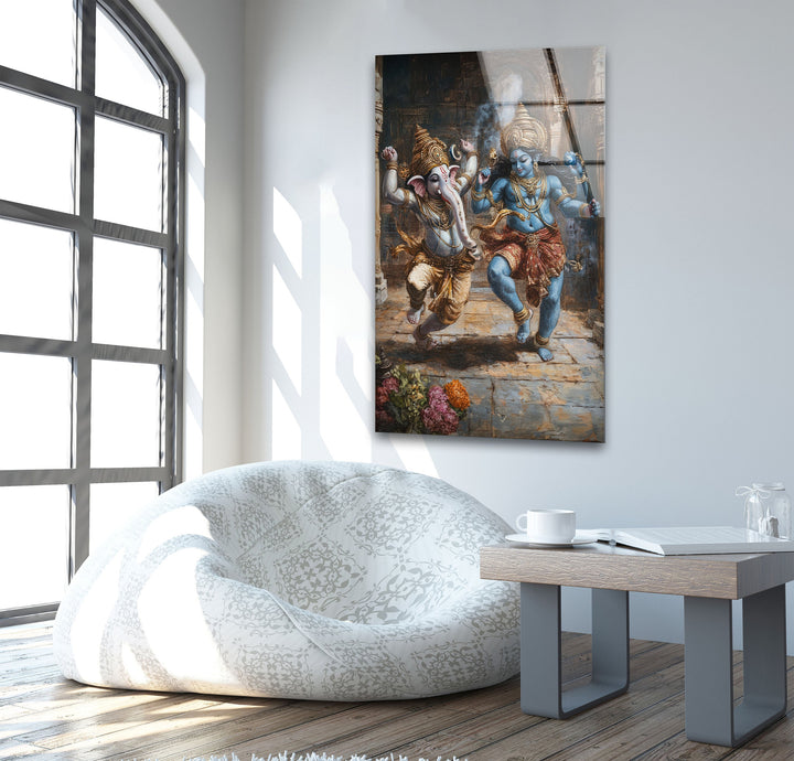 Dancing Ganesh Glass Wall Art photo print on glass, prints on glass wall art
