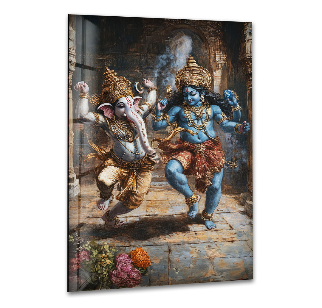 Dancing Ganesh Glass Wall Art glass art painting, glass art for the Wall
