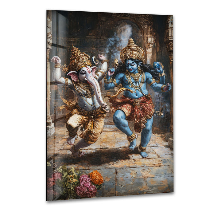 Dancing Ganesh Glass Wall Art glass art painting, glass art for the Wall
