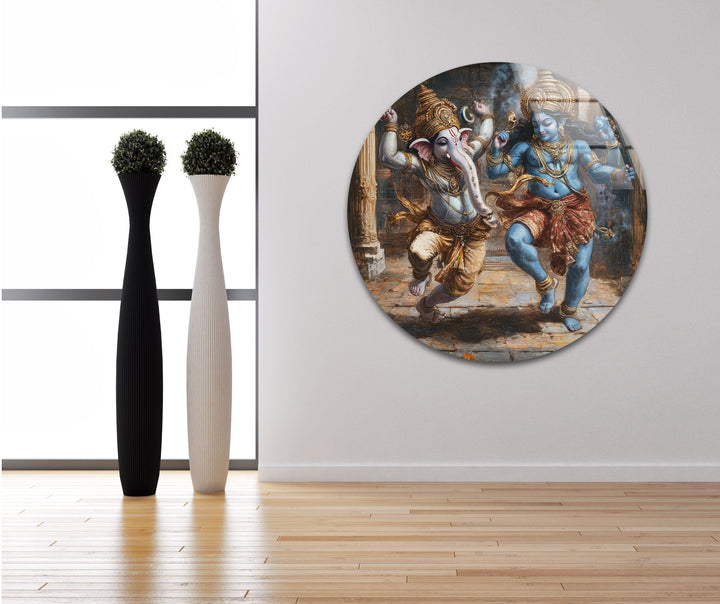 Dancing Ganesh Glass Wall Art large glass photo prints, glass wall photos
