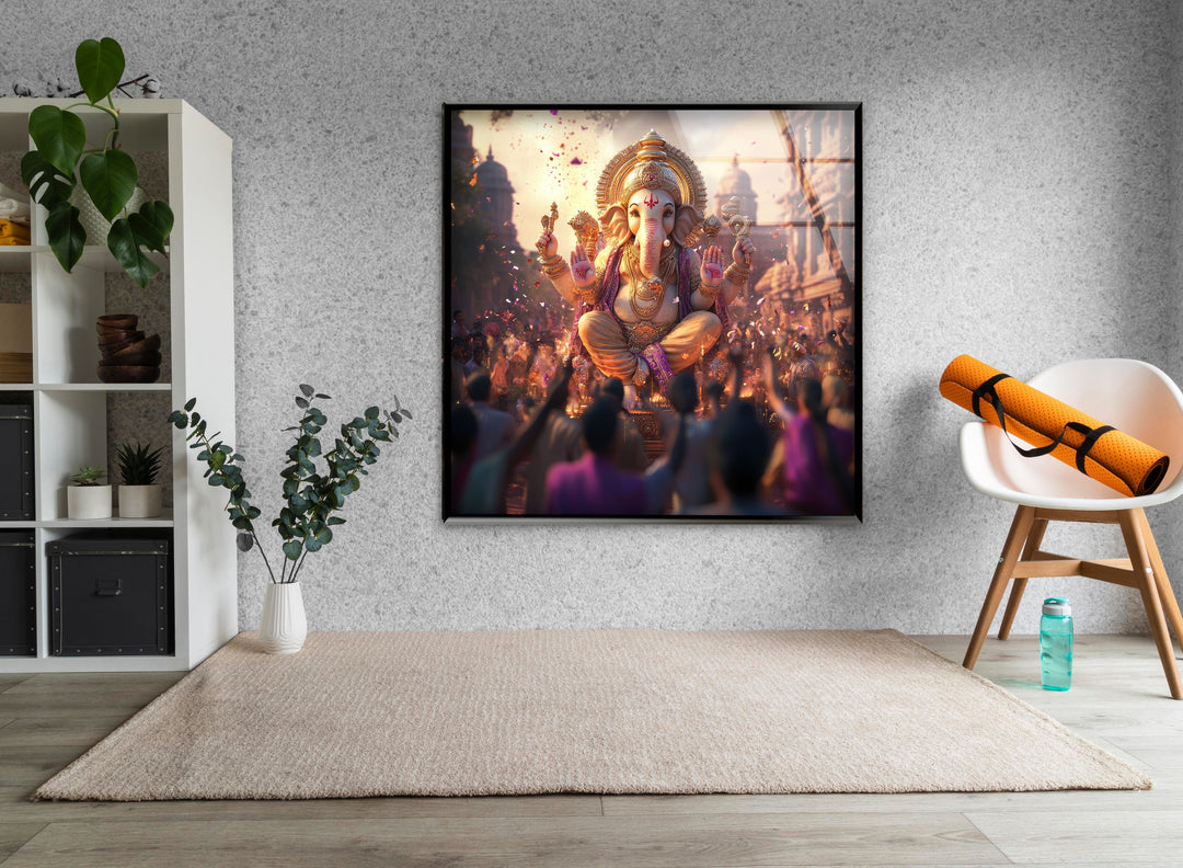 Ganesha Dancing Glass Wall Art large glass photo prints, glass wall photos
