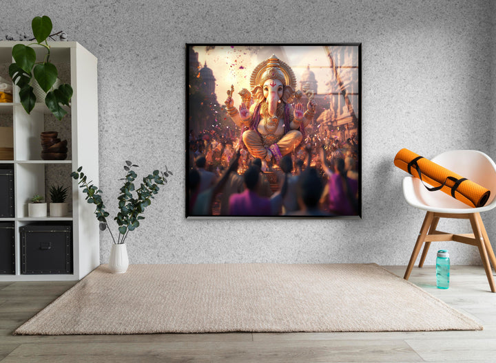 Ganesha Dancing Glass Wall Art large glass photo prints, glass wall photos
