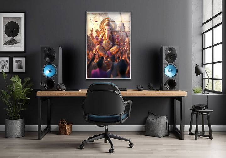 Ganesha Dancing Glass Wall Art picture on glass wall art, photos printed on glass
