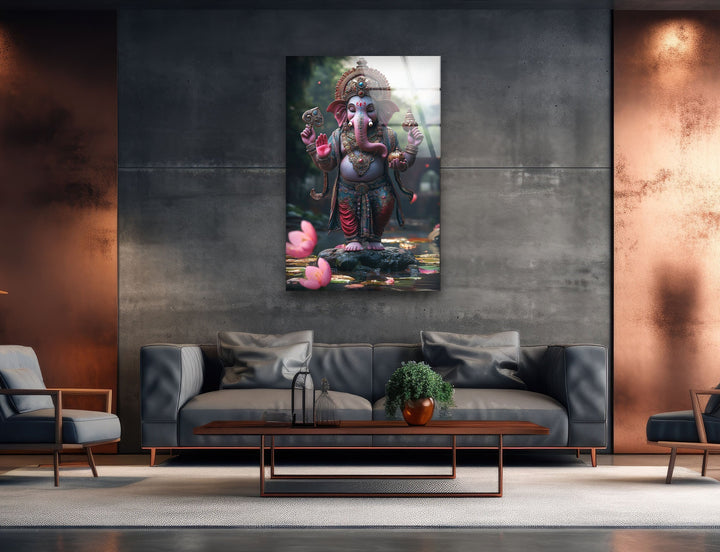 Dancing Ganesha Glass Wall Art photo print on glass, prints on glass wall art
