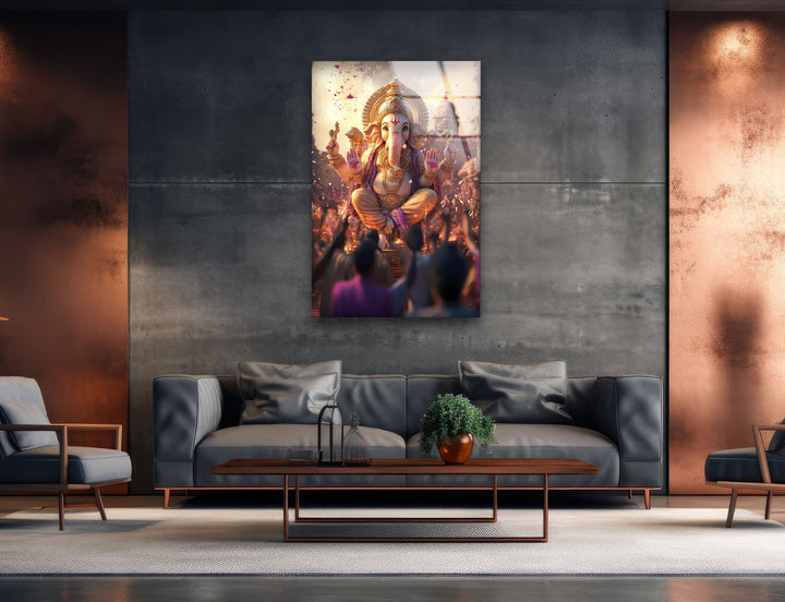 Ganesha Dancing Glass Wall Art print on glass, glass printed photos
