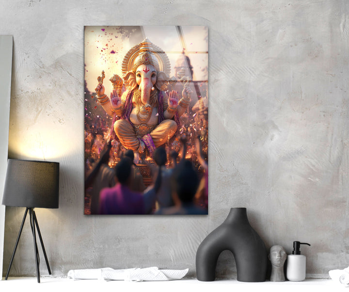 Ganesha Dancing Glass Wall Art print picture on glass, Tempered Glass Wall Art

