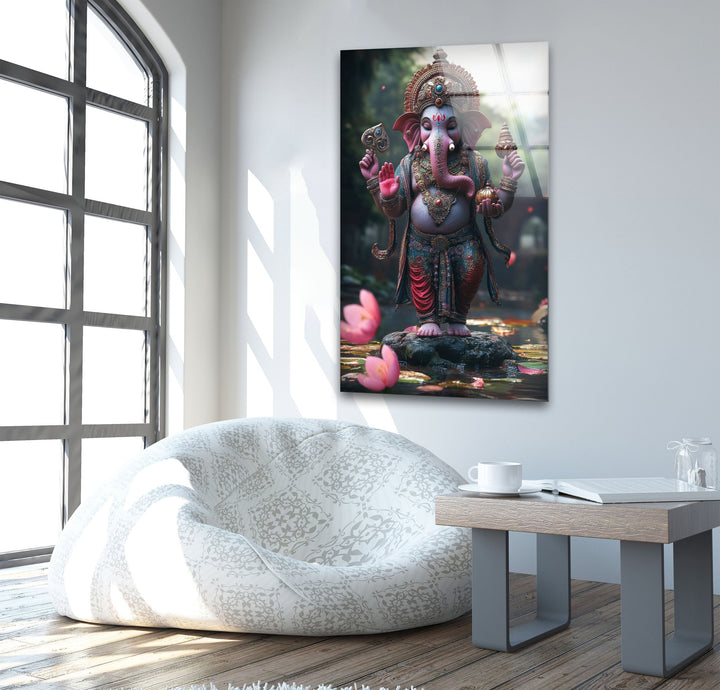 Dancing Ganesha Glass Wall Art picture on glass wall art, photos printed on glass

