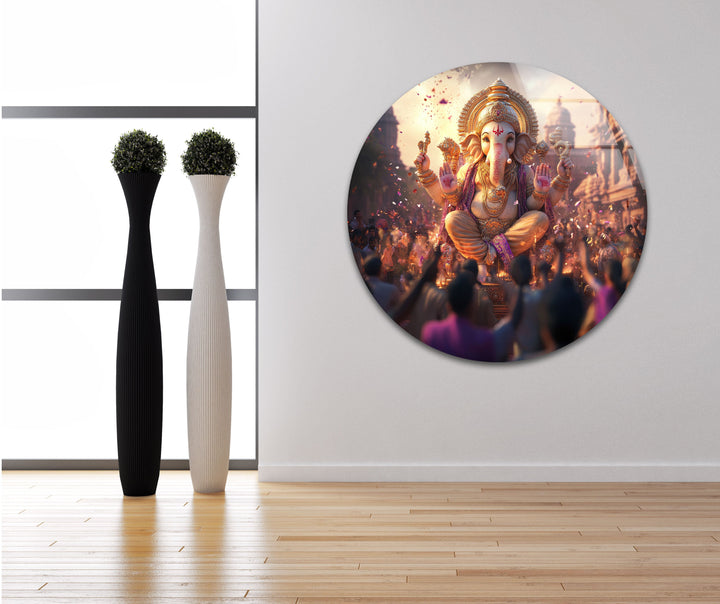 Ganesha Dancing Glass Wall Art glass art painting, glass art for the Wall
