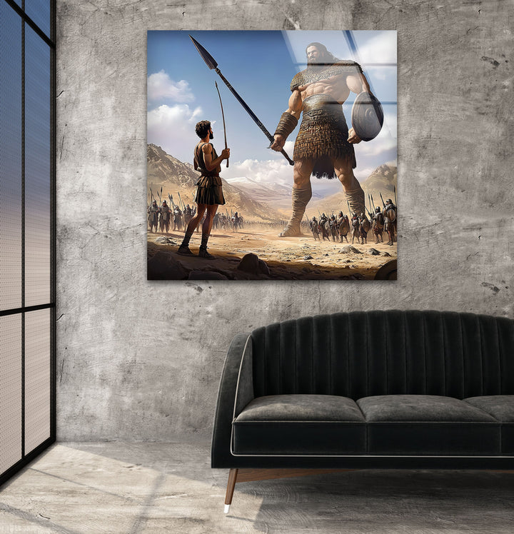 Big David Goliath Glass Wall Art custom glass pictures, glass art prints
