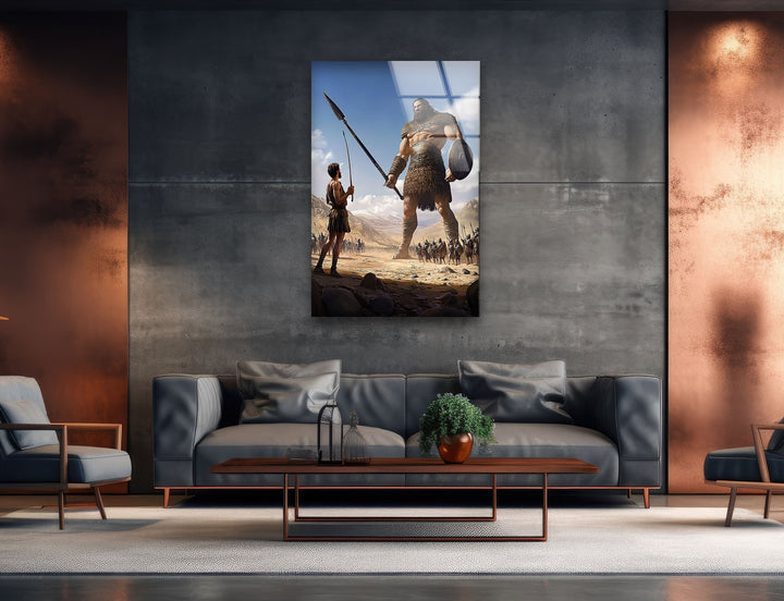 Big David Goliath Glass Wall Art photo print on glass, prints on glass wall art
