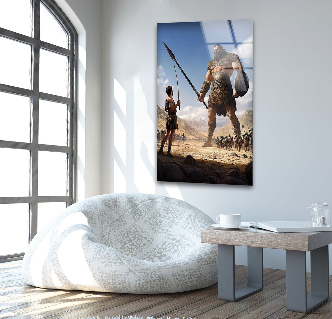 Big David Goliath Glass Wall Art picture on glass wall art, photos printed on glass
