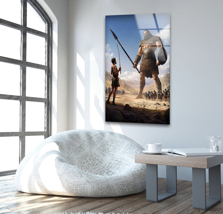 Big David Goliath Glass Wall Art picture on glass wall art, photos printed on glass
