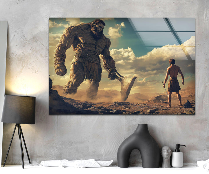 David Goliath Glass Wall Art print picture on glass, Tempered Glass Wall Art

