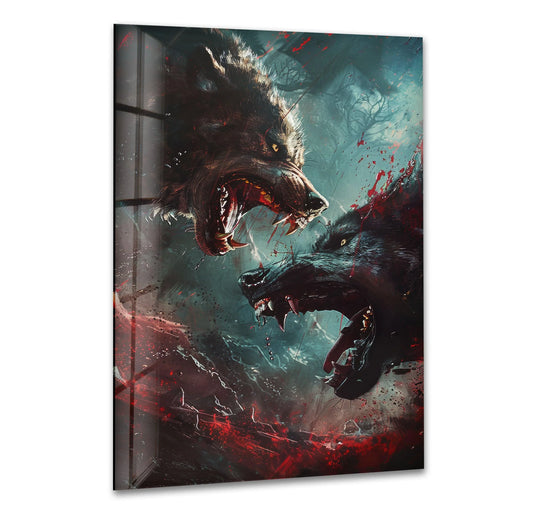 A stark confrontation of two snarling wolves frozen in a moment of intense home decoration.