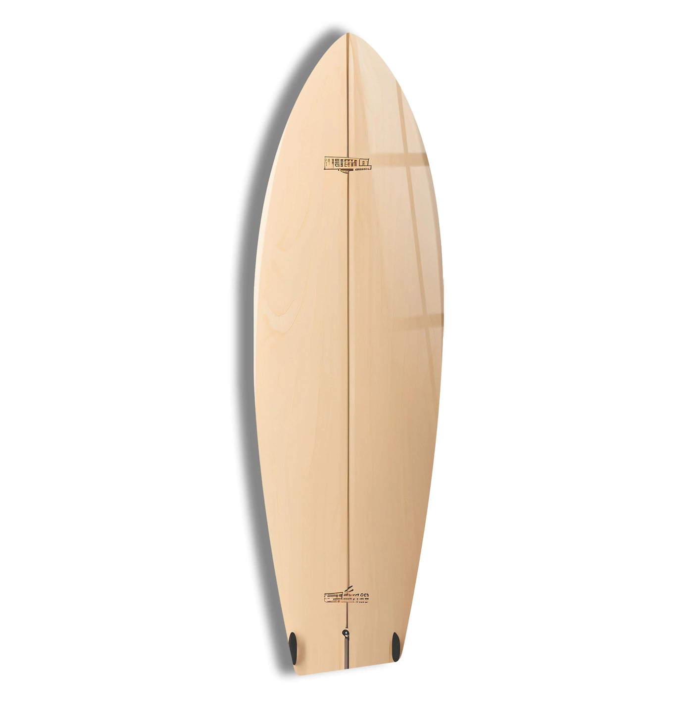 A serene, minimalist surfboard wall art print rests in peaceful stillness against a stark white backdrop.