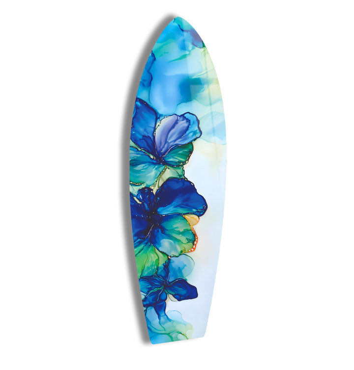 Blaue Alkoholtinte Blume Surfbrett Wandkunst
