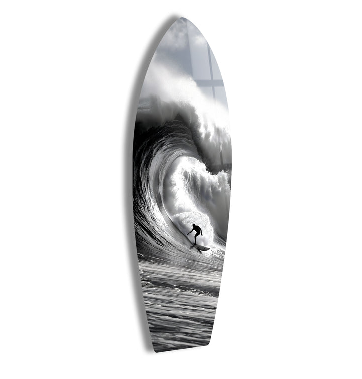 Schwarz-Weiß-Surfer-Surfbrett-Wandkunst 