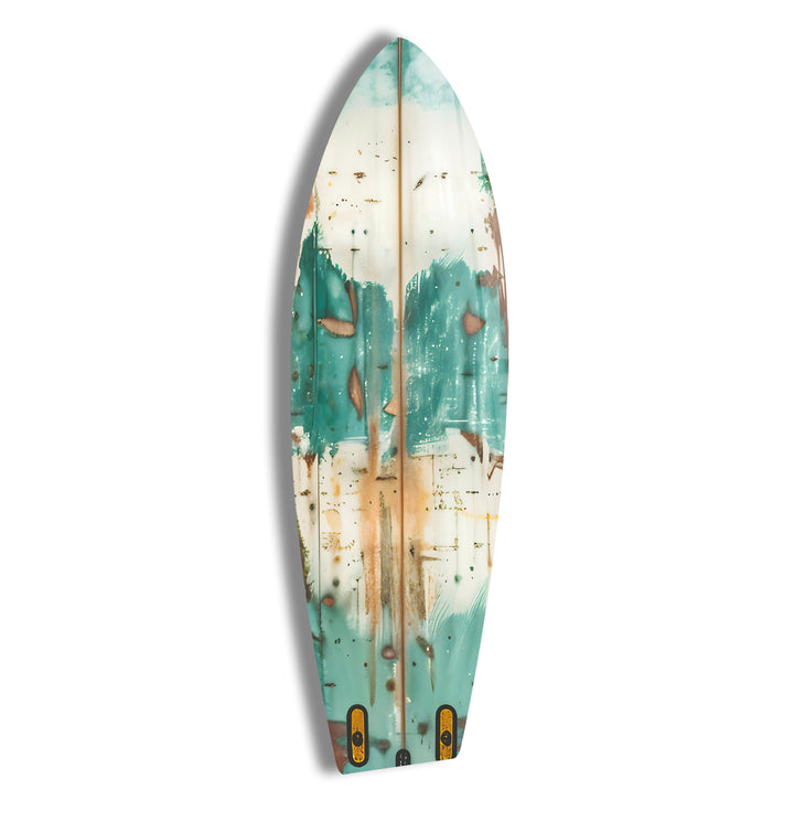 Old Blue Wood Details Surfboard Wall Art