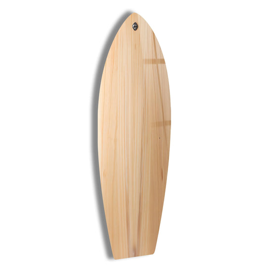 The realistic detail highlights the intricate wood grain of this surfboard wall art, showcasing best glass art techniques on a unique, coastal-inspired decor piece.