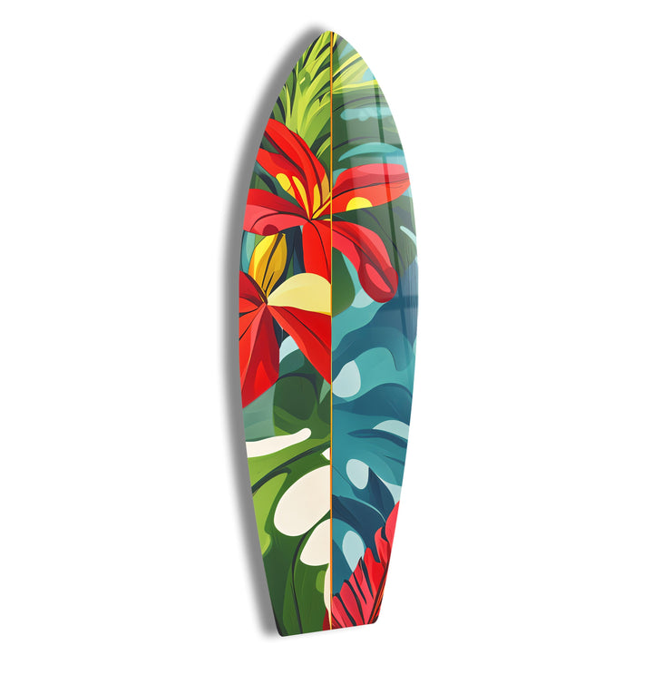 Rote Blumen Surfbrett Wandkunst