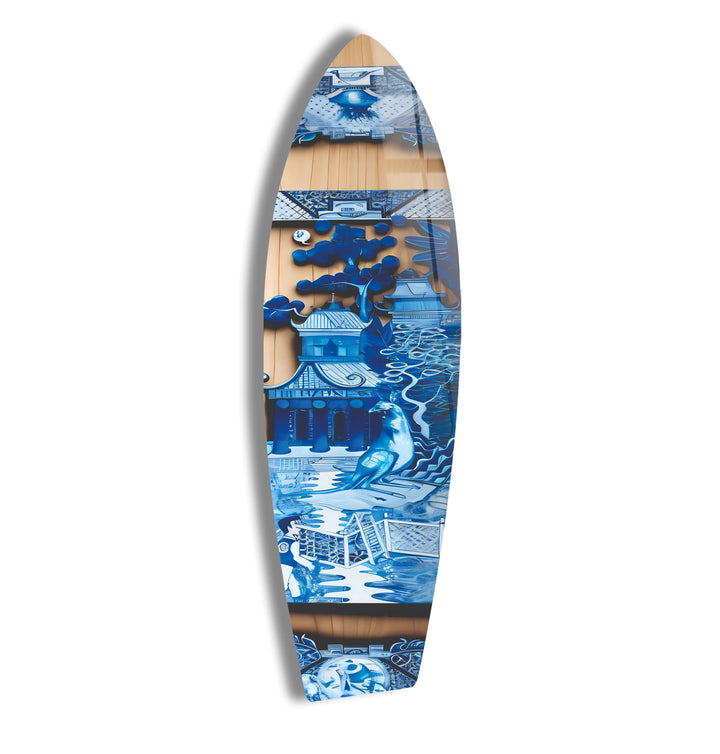 China Temple Surfboard Wall Art