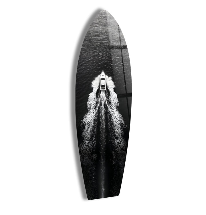 Monochrome Yacht-Surfbrett-Wandkunst 