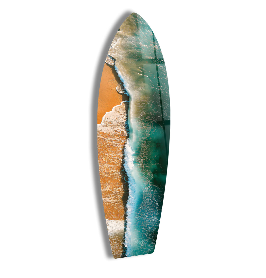 Golden Waves Surfbrett Wandkunst 