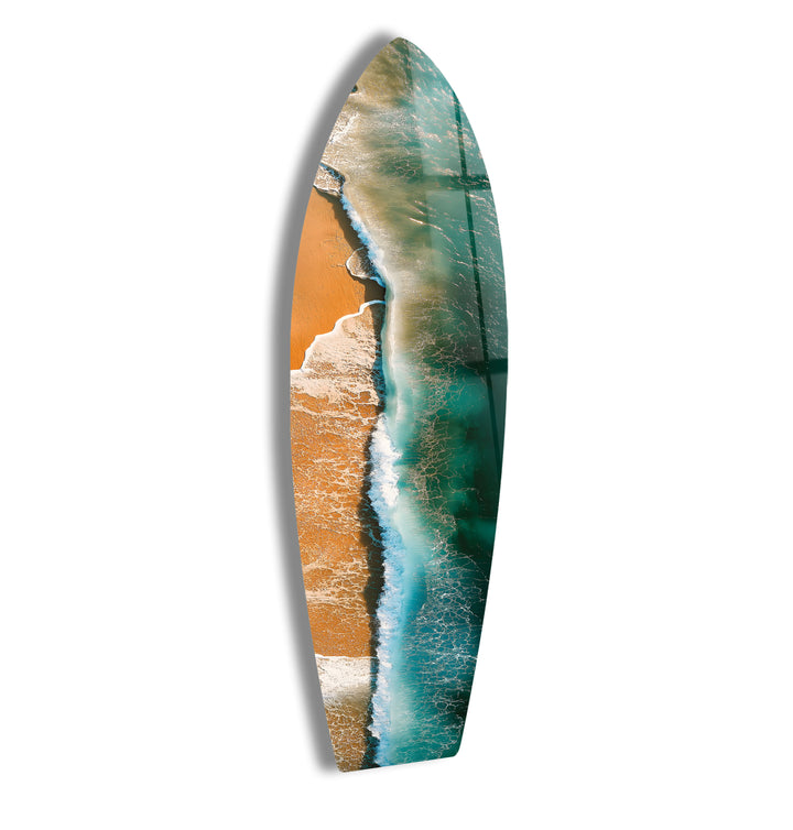 Golden Waves Surfbrett Wandkunst 