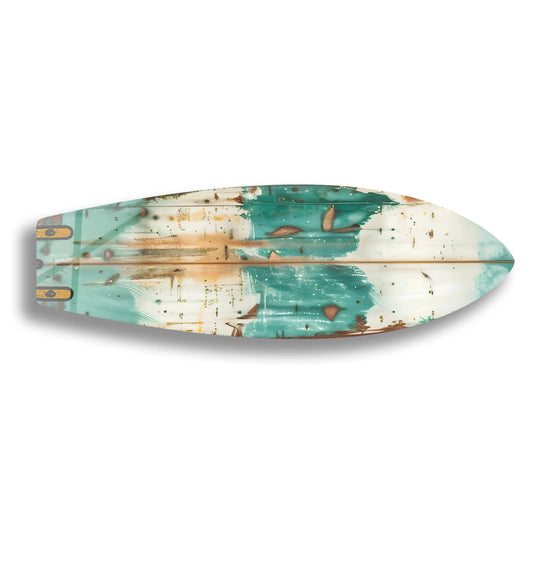 Light and shadow define the textured surface of this Old Blue Wood Details Surfboard, creating compelling wall art prints on the wooden planks.