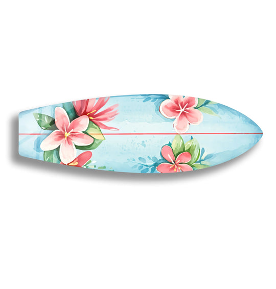 Surfboard wall art red floral lotus design custom painted surfboard signs featuring vibrant beach decor and fast delivery guaranteed