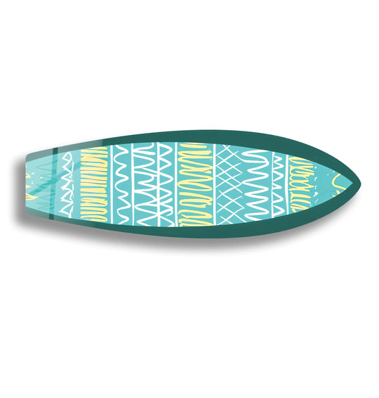 SurfBoard with blue white lines and modern wall art design is a vibrant surfboard wall art plus a surfboard theme for modern interiors