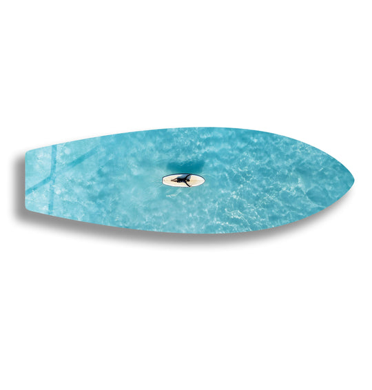 SurfBoard showcasing turquoise water aerial view and Ocean Serenity plus surfboard decor with minimalist coastal and serene theme