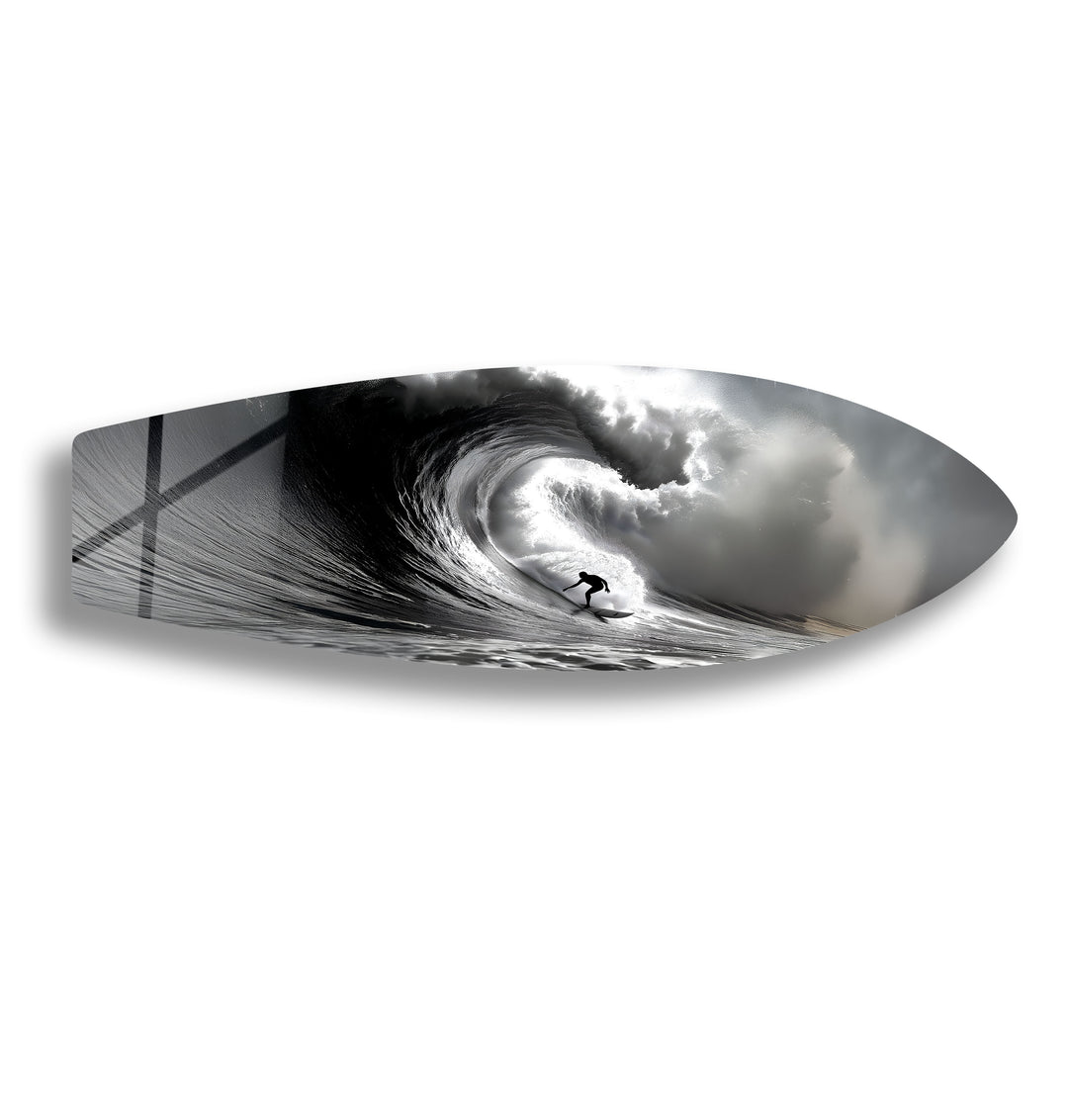 Schwarz-Weiß-Surfer-Surfbrett-Wandkunst 