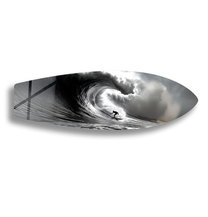 Schwarz-Weiß-Surfer-Surfbrett-Wandkunst 