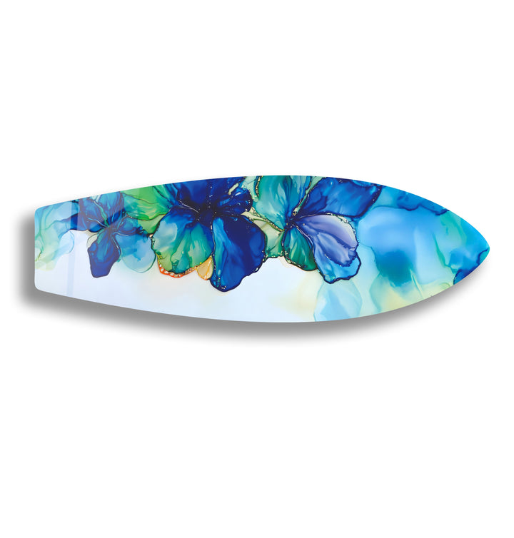Blaue Alkoholtinte Blume Surfbrett Wandkunst