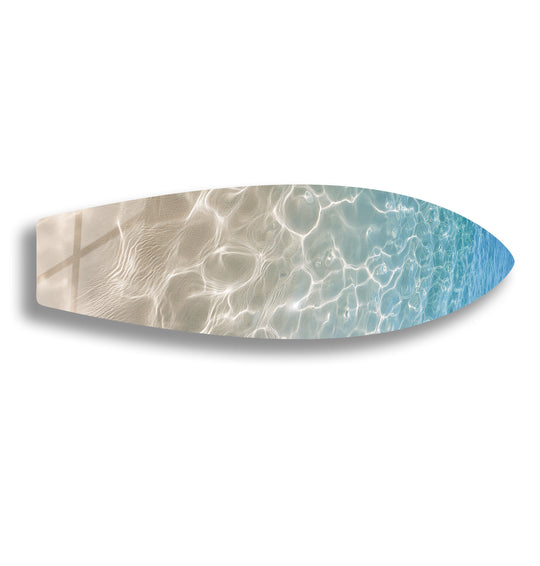 SurfBoard with water texture and a blue finish is a Surfboard Wall Art coastal ocean decor item Shallow Serenity is perfect for beach lovers