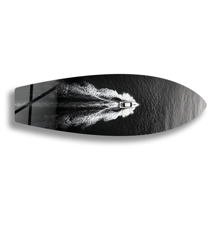 Monochrome Yacht-Surfbrett-Wandkunst 