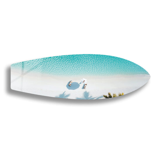 SurfBoard with tropical aerial beach view and paradise decor and tropical serenity and coastal wall art