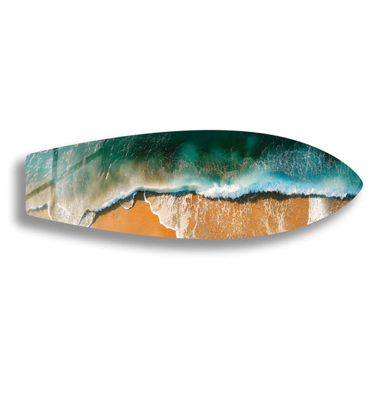 SurfBoard horizontal wall art golden waves and crashing waves plus beach decor for coastal ocean themed spaces