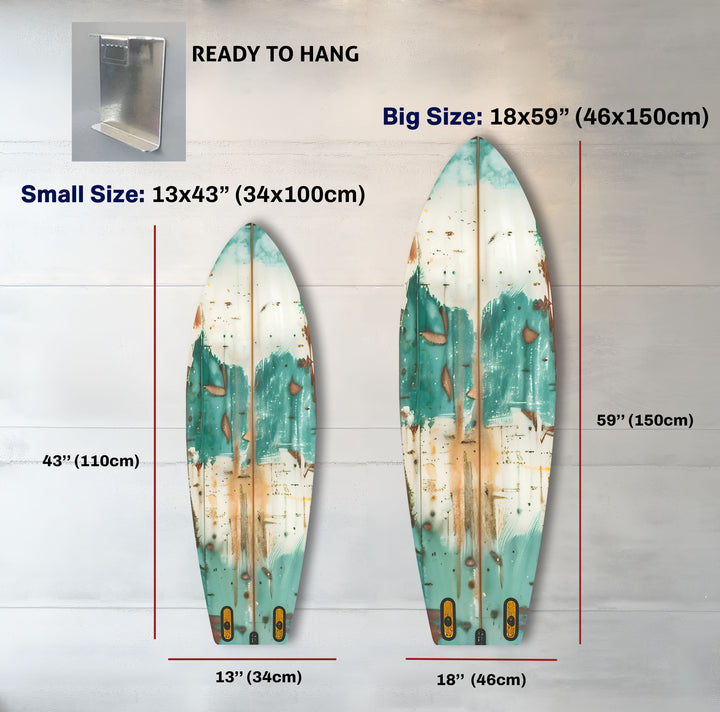 Old Blue Wood Details Surfboard Wall Art