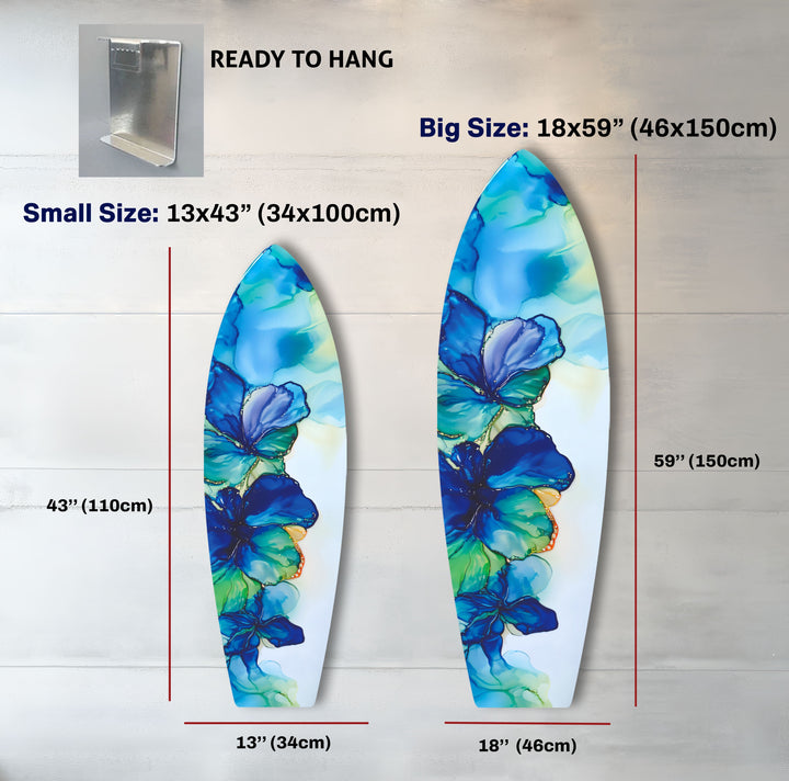 Blaue Alkoholtinte Blume Surfbrett Wandkunst