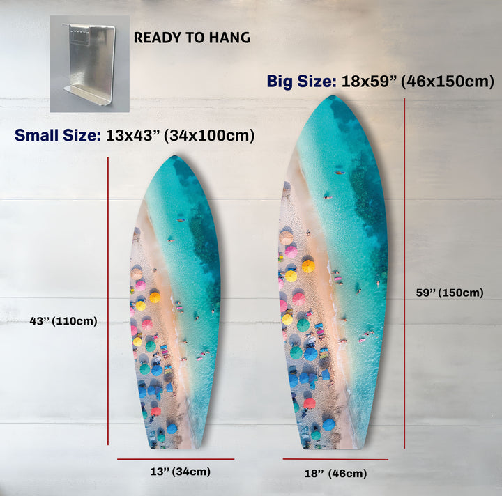 Blaues tropisches Strand-Surfbrett-Wandbild 