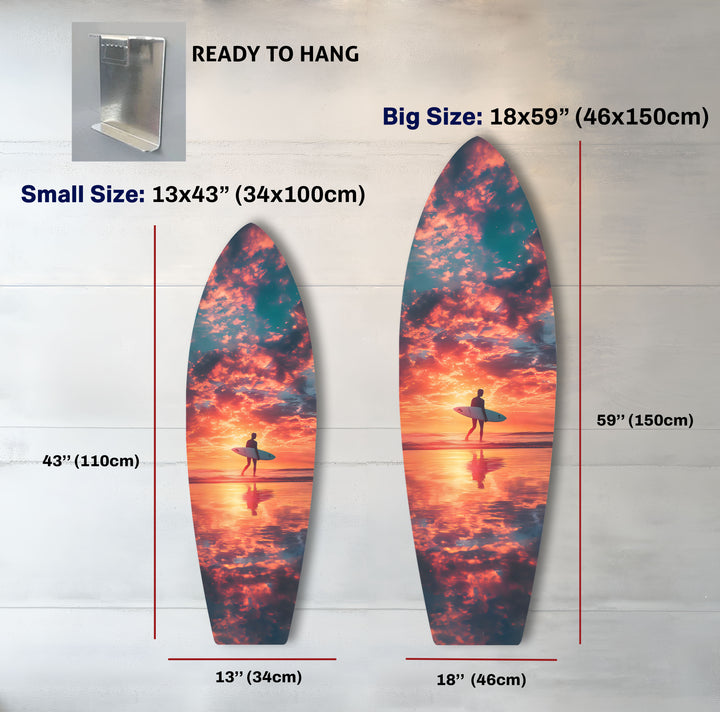 Surfer bei Sonnenuntergang: Lebendige Ozean-Wandkunst aus Glas 