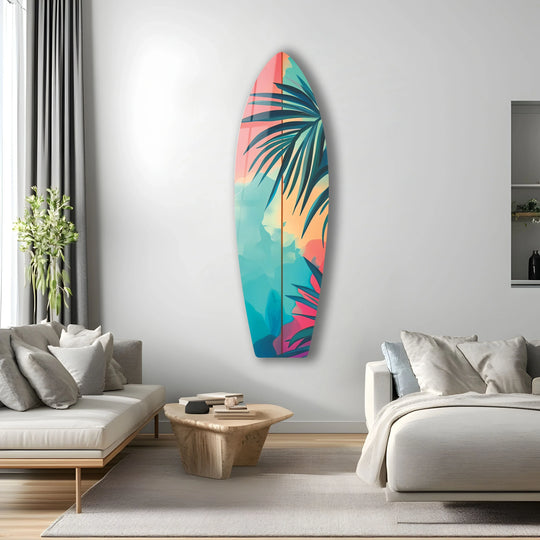 SurfBoard featuring tropical tree design and vibrant palms and coastal vibes decor