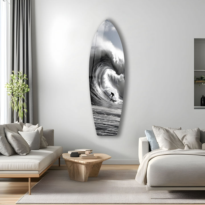 Schwarz-Weiß-Surfer-Surfbrett-Wandkunst 
