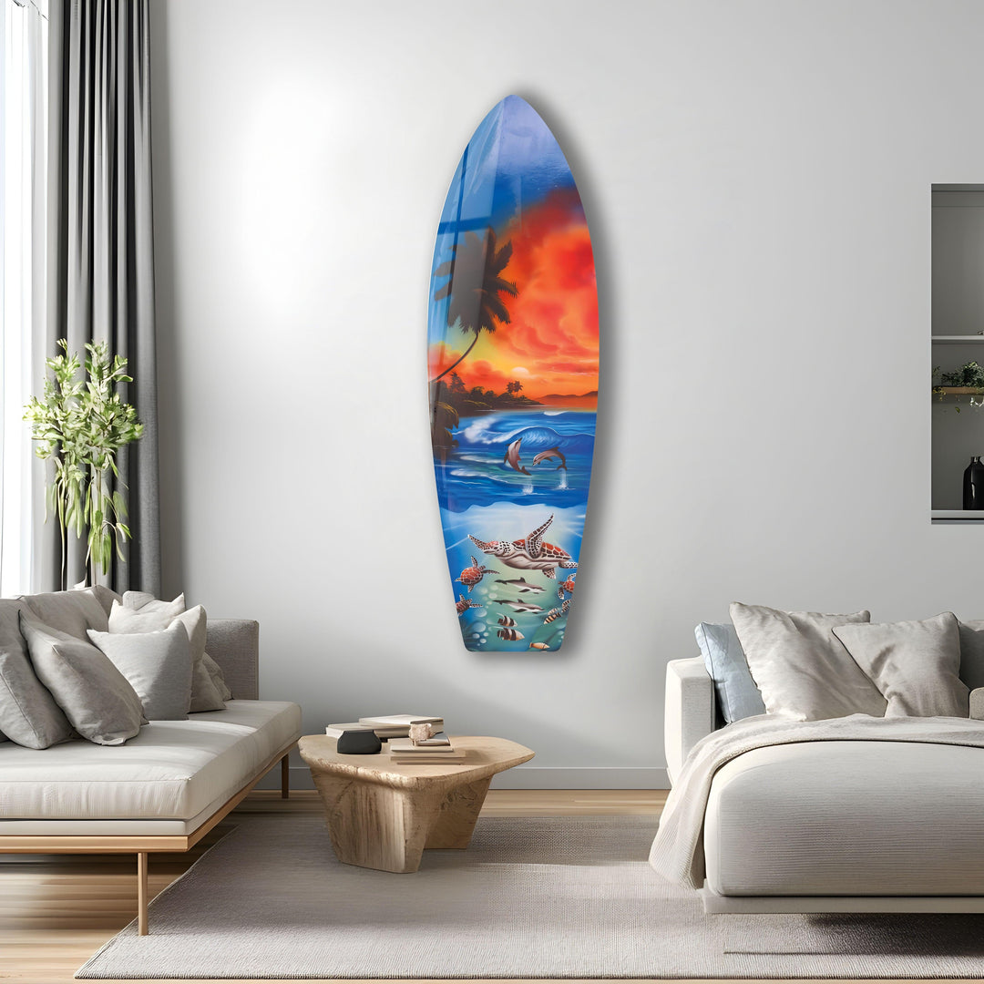 Tropical Sunset Surfboard Wall Art – A Stunning Coastal Masterpiece